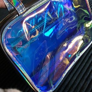Holographic Huda Beauty Blue Cosmetic Bag